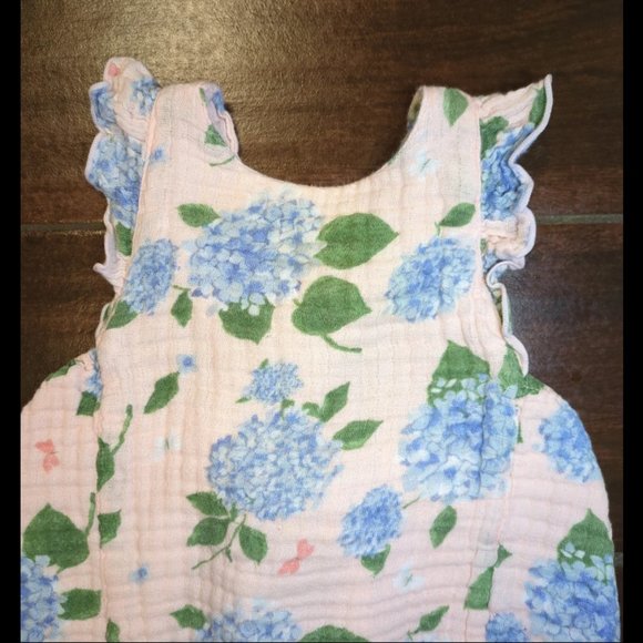 12/18 M Angel Dear Hydrangea Muslin Cotton Ruffle Bib Bubble Sunsuit Romper - Picture 4 of 10